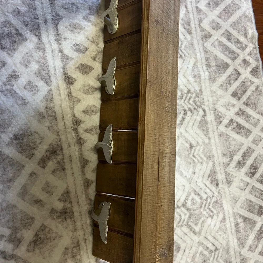 Wooden Wall Shelf with mermaid Hooks